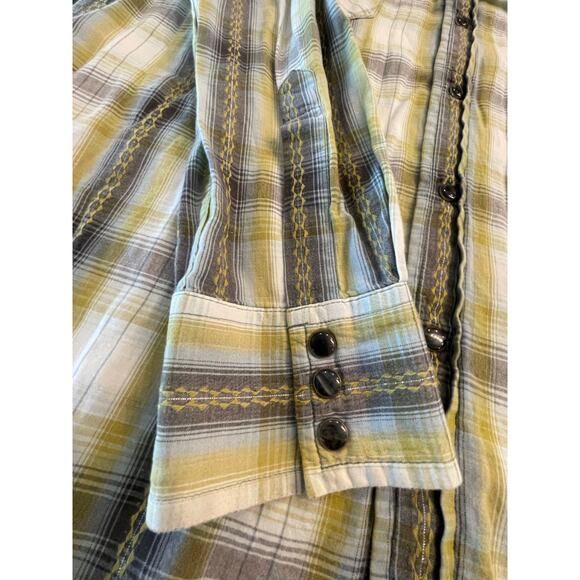 Southern Thread white/green/black plaid pearl snap western shirt L 100% Cotton - Picture 5 of 9